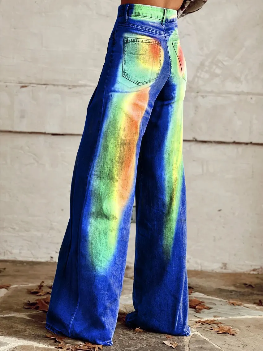 Vintage Heatmap Print Casual Wide-Leg Pants