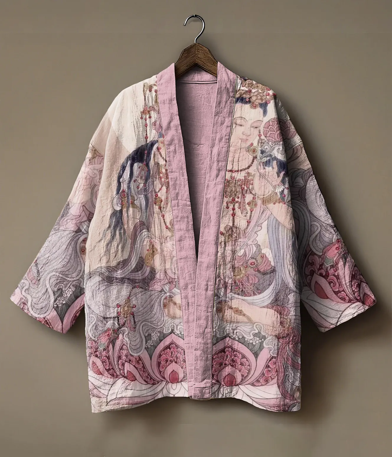 Abstract print embroidered linen cardigan kimono