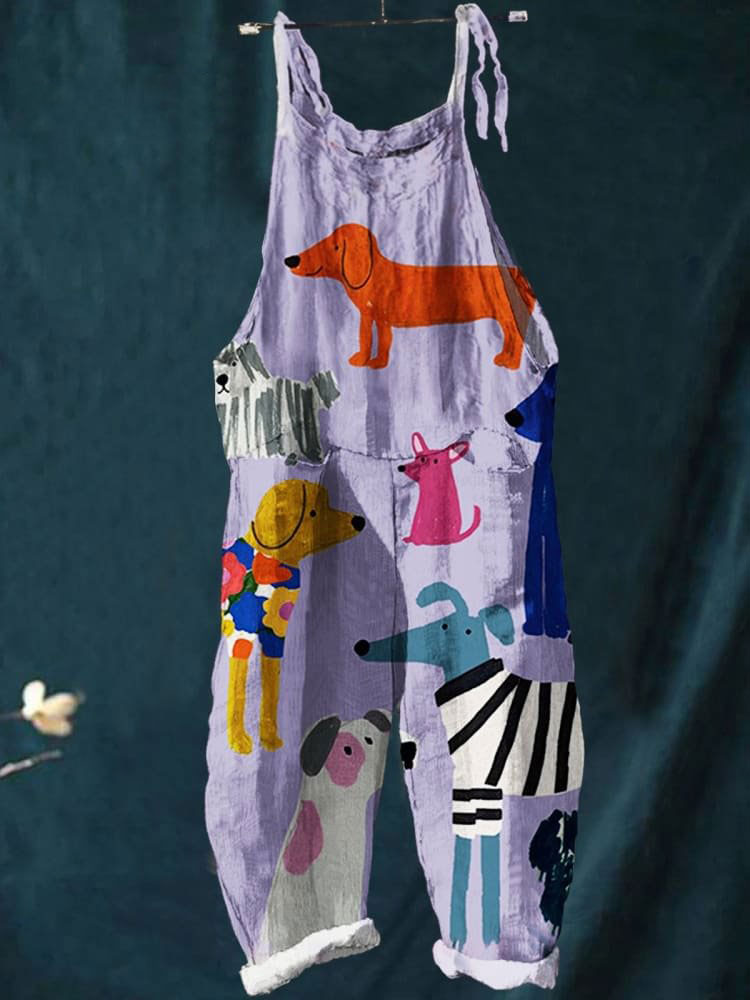 Dog Art Print Casual Wide-Leg Jumpsuit