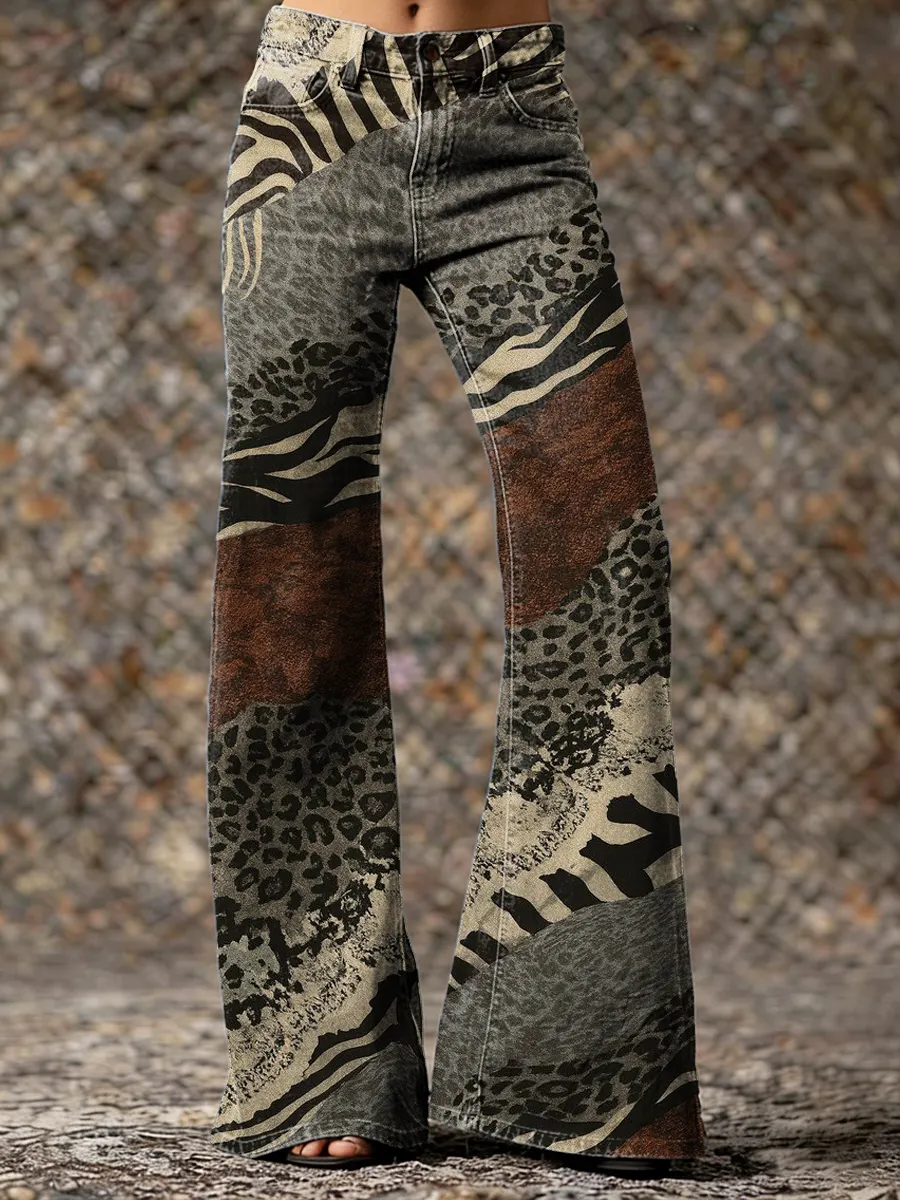 Retro Animal Fur Texture Art Print Casual Washed Cotton Pants