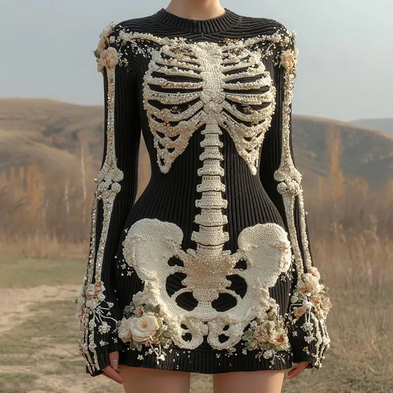 Women's Vintage Anatomy And Floral Art Knit Dress