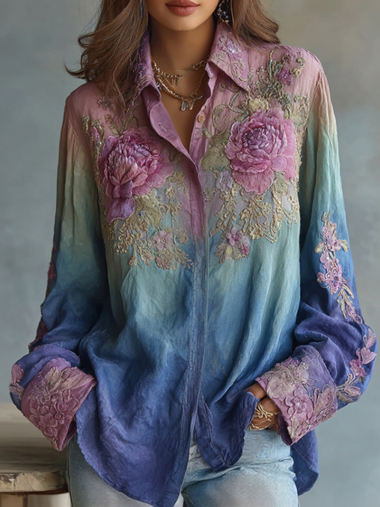 Women's Bohemian Floral Pattern Shirt