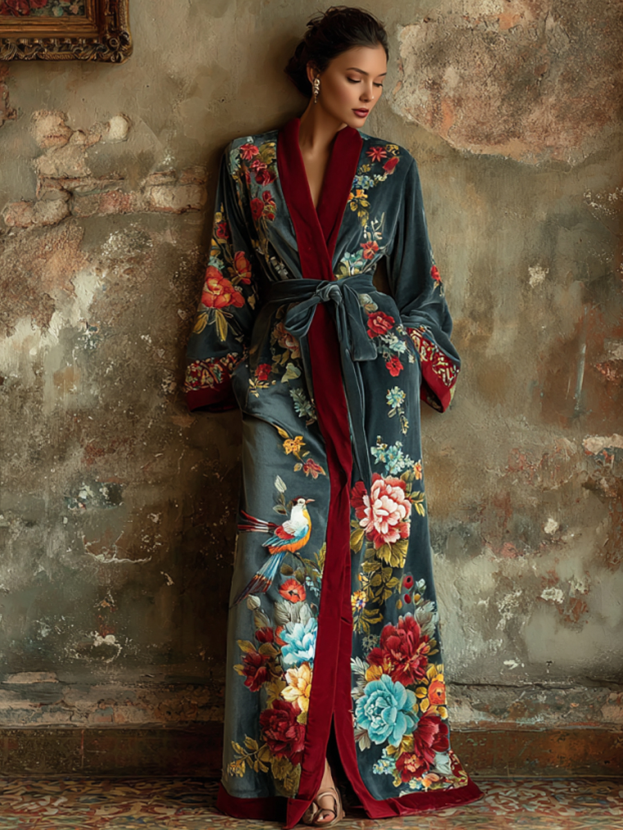 Autumn & winter elegant velvet robe (with belt)