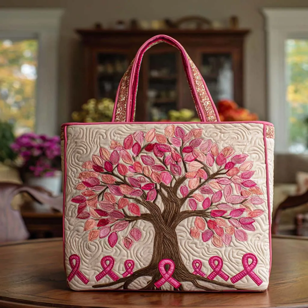Pink Ribbon Quilted Tote Bag