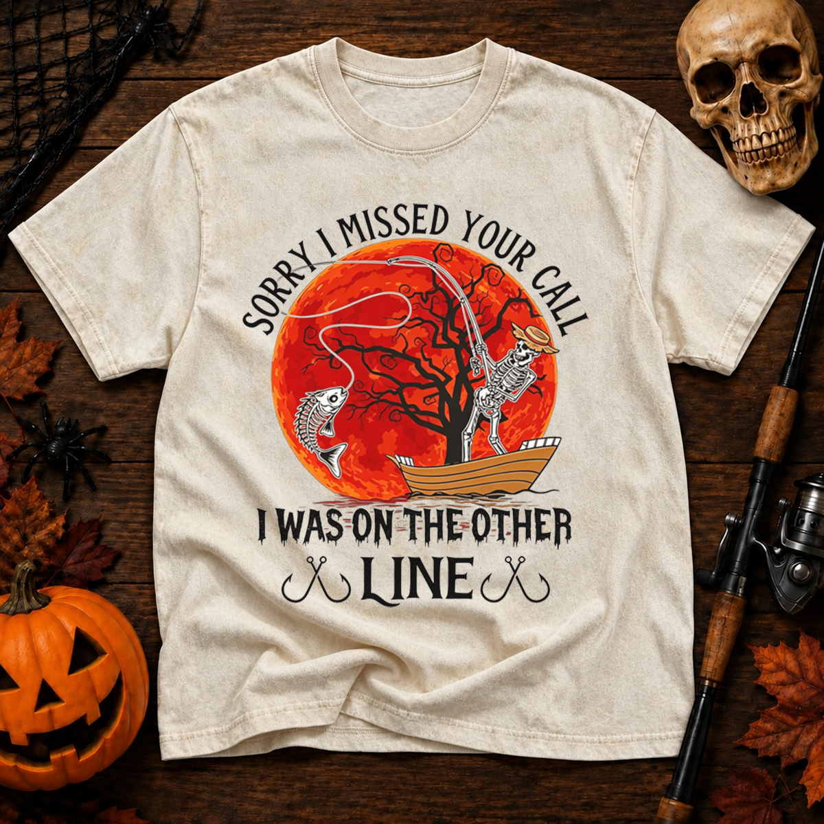 Haunted Lakes And Hooked Fish For Halloween Anglers Washed T-Shirt