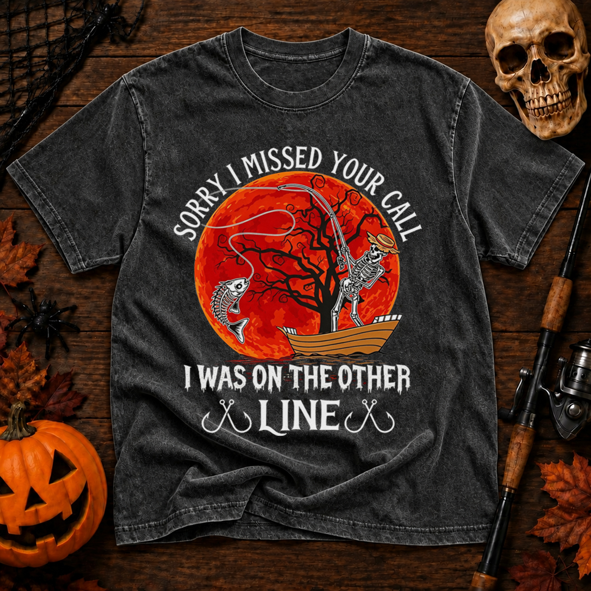 Haunted Lakes And Hooked Fish For Halloween Anglers Washed T-Shirt