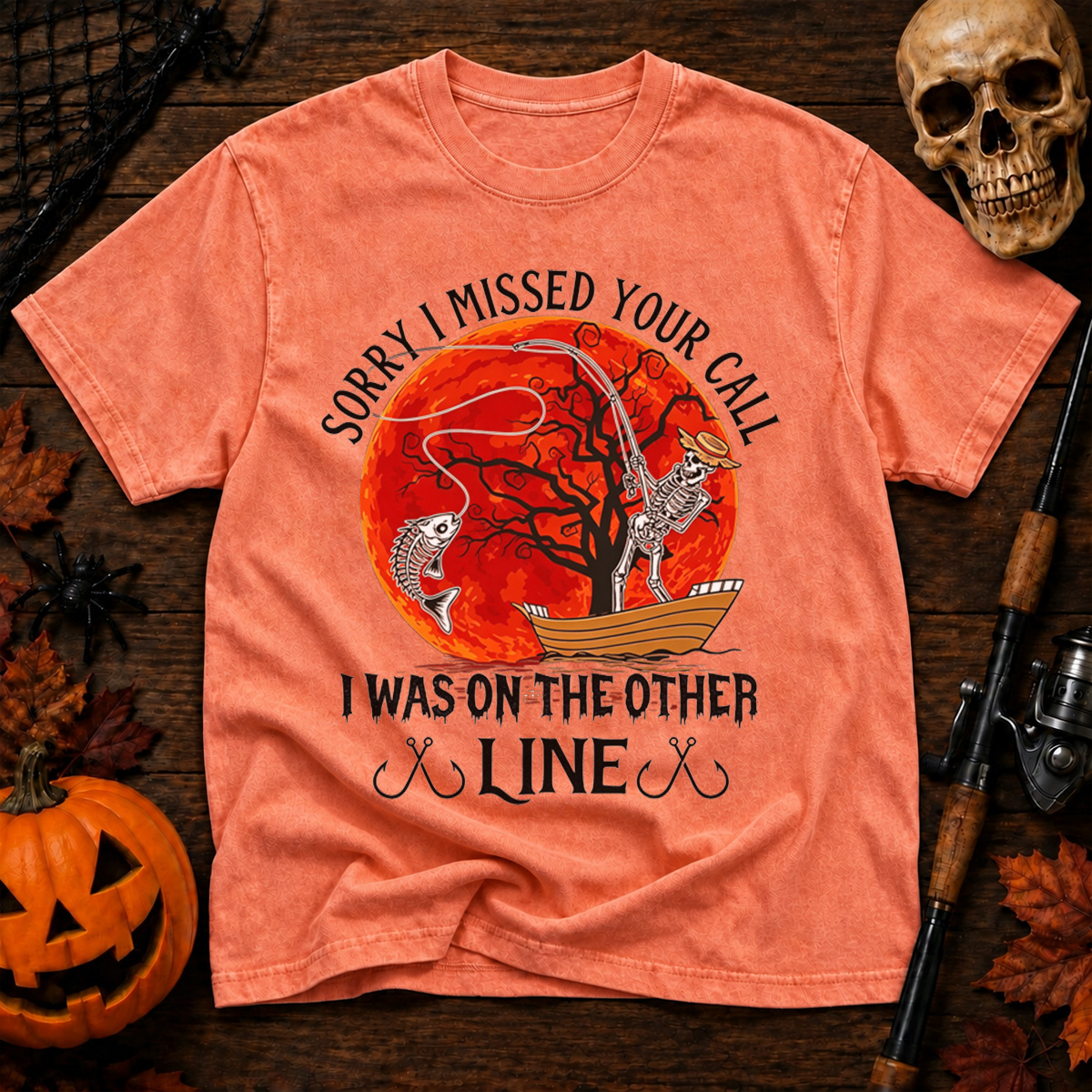 Haunted Lakes And Hooked Fish For Halloween Anglers Washed T-Shirt