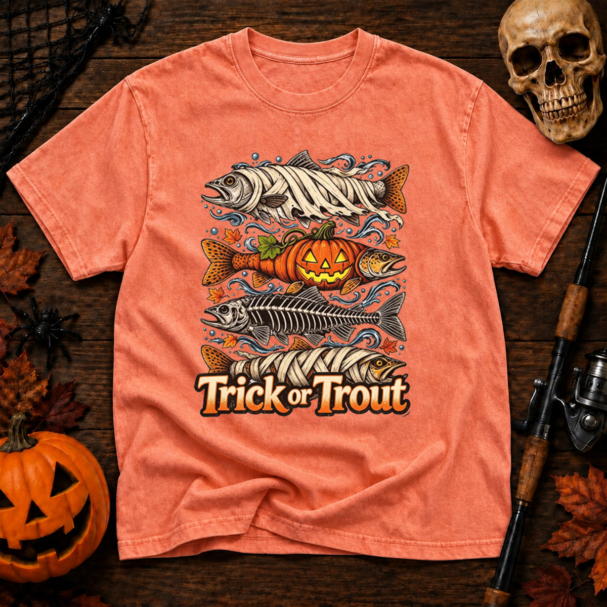 Halloween Trick or Trout Washed T-Shirt