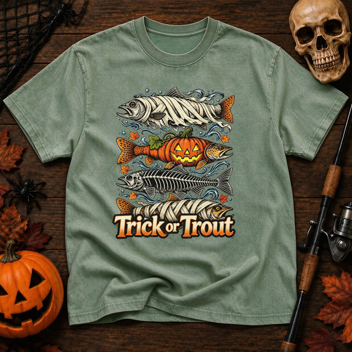 Halloween Trick or Trout Washed T-Shirt