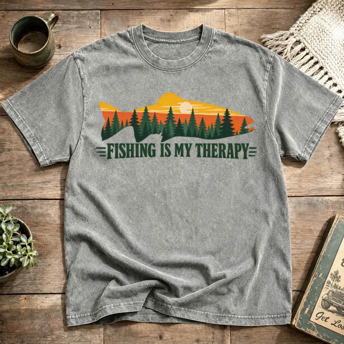 Fishing Is My Therapy Washed T-Shirt