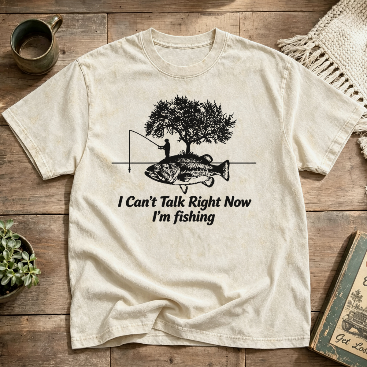 I Can't Talk Right Now I'm fishing Washed T-Shirt