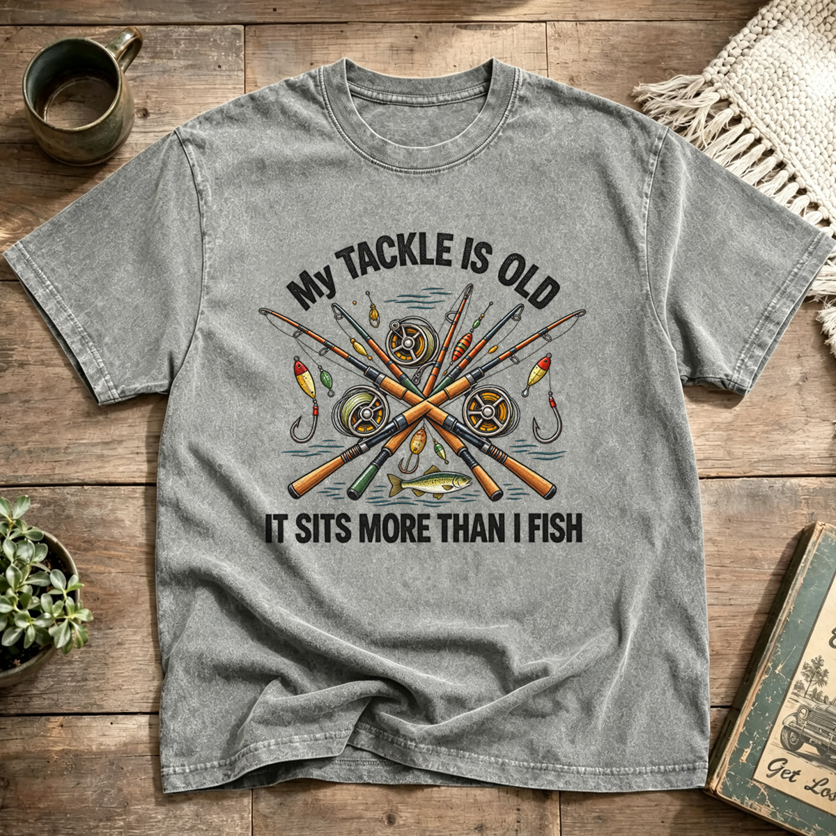 My Tackle Is Old Vintage Crossed Rods Fishing Washed T-Shirt