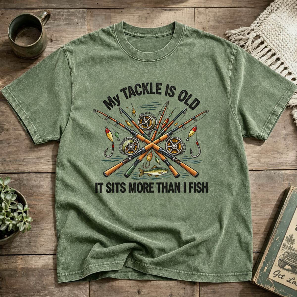 My Tackle Is Old Vintage Crossed Rods Fishing Washed T-Shirt