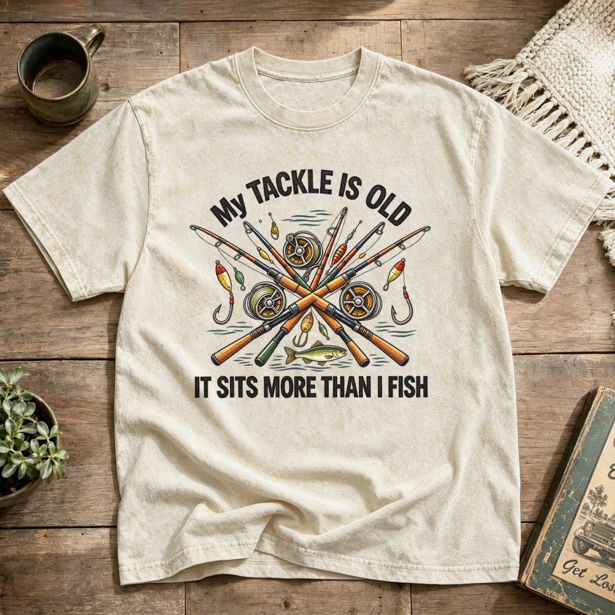 My Tackle Is Old Vintage Crossed Rods Fishing Washed T-Shirt