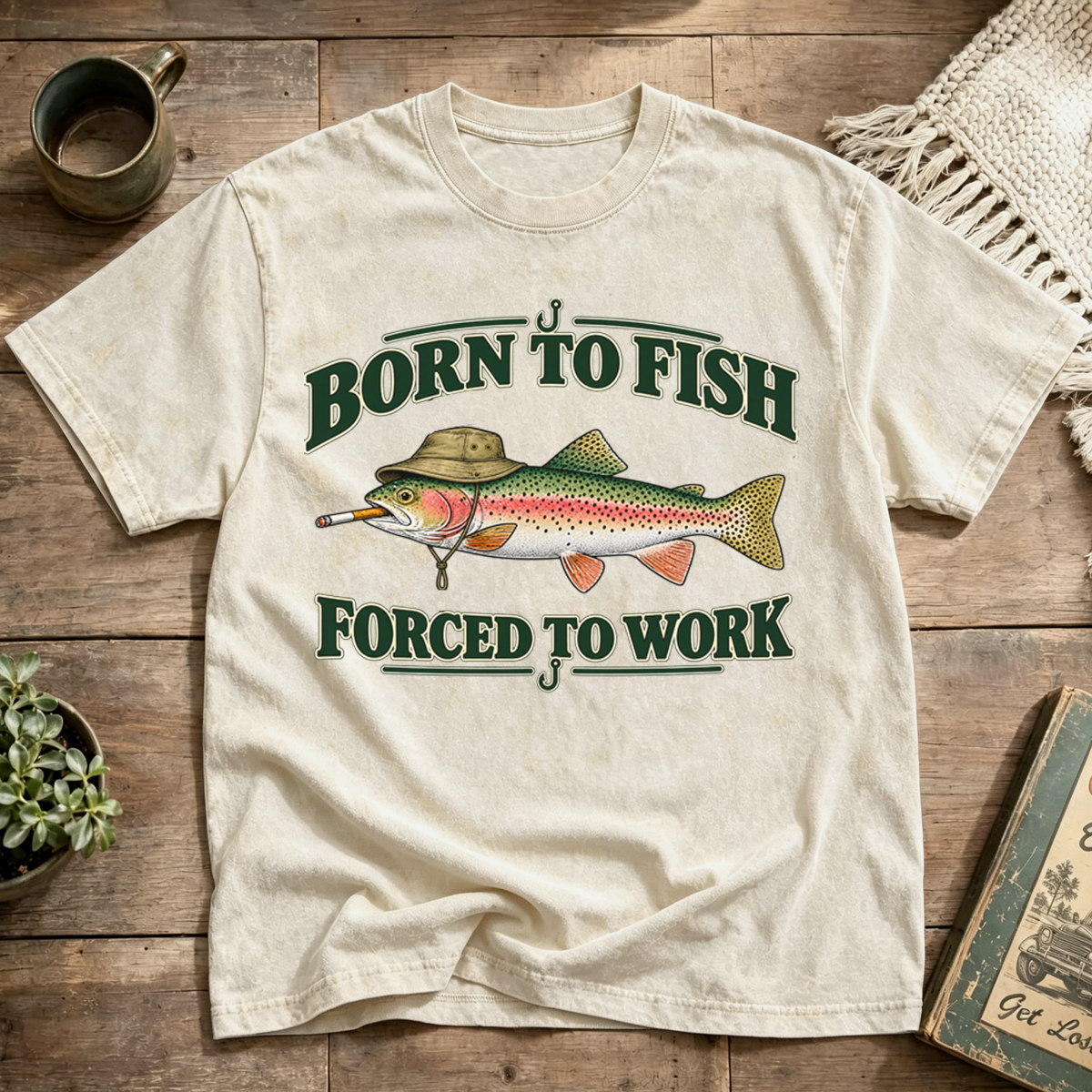 Born to Fish Forced to Work Washed T-Shirt