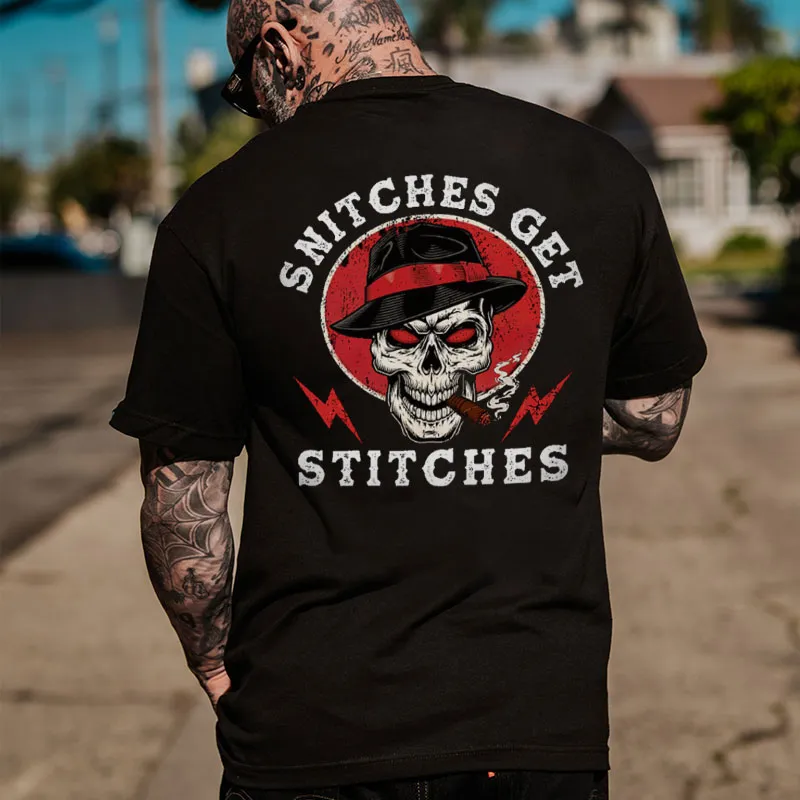 SNITCHES GET STITCHES Skull&Cigar Print Men's T-shirt