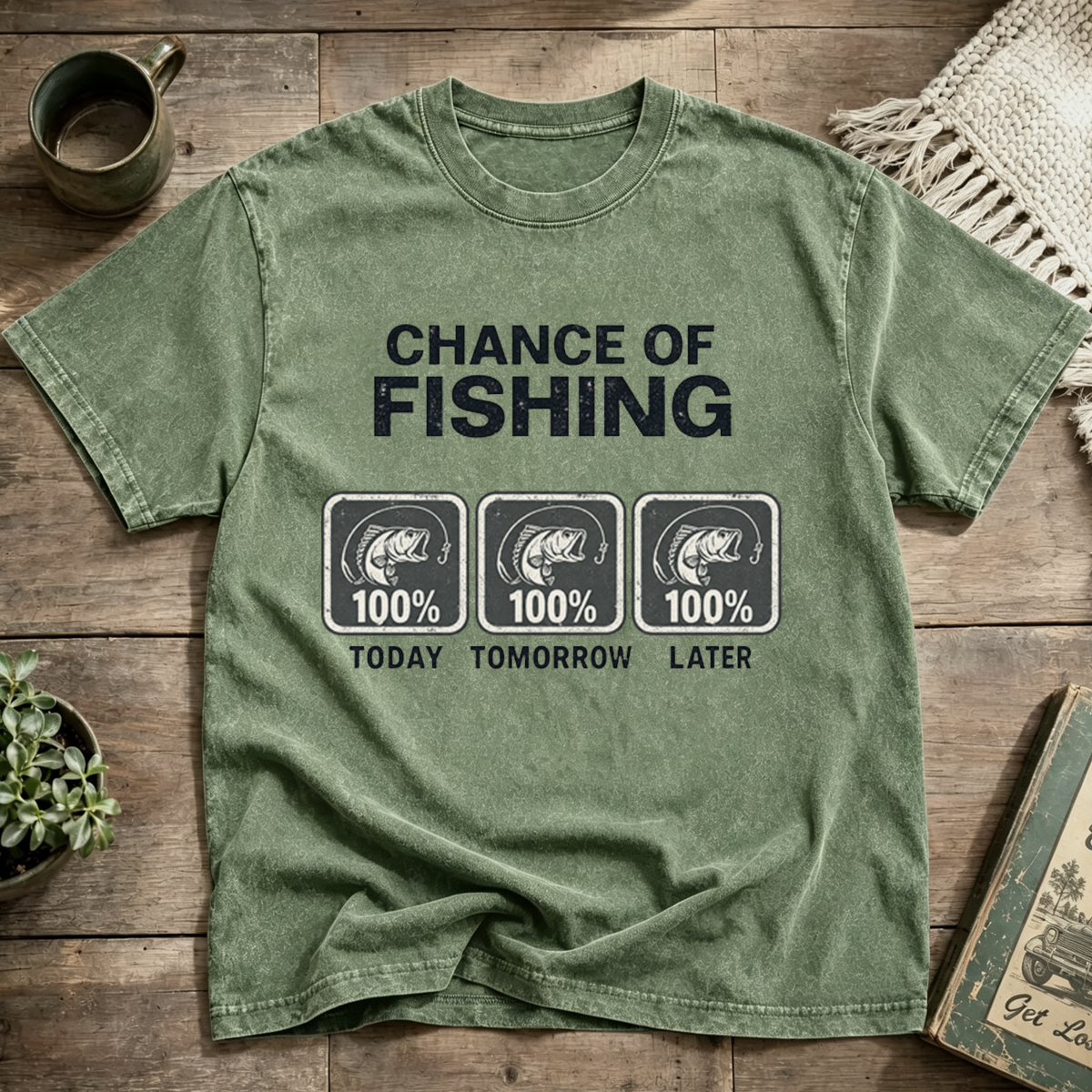 CHANCE OF FISHING Washed T-Shirt