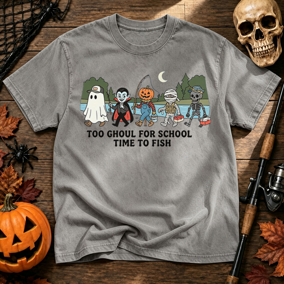 Too Ghoul For School Time To Fish Washed T-Shirt