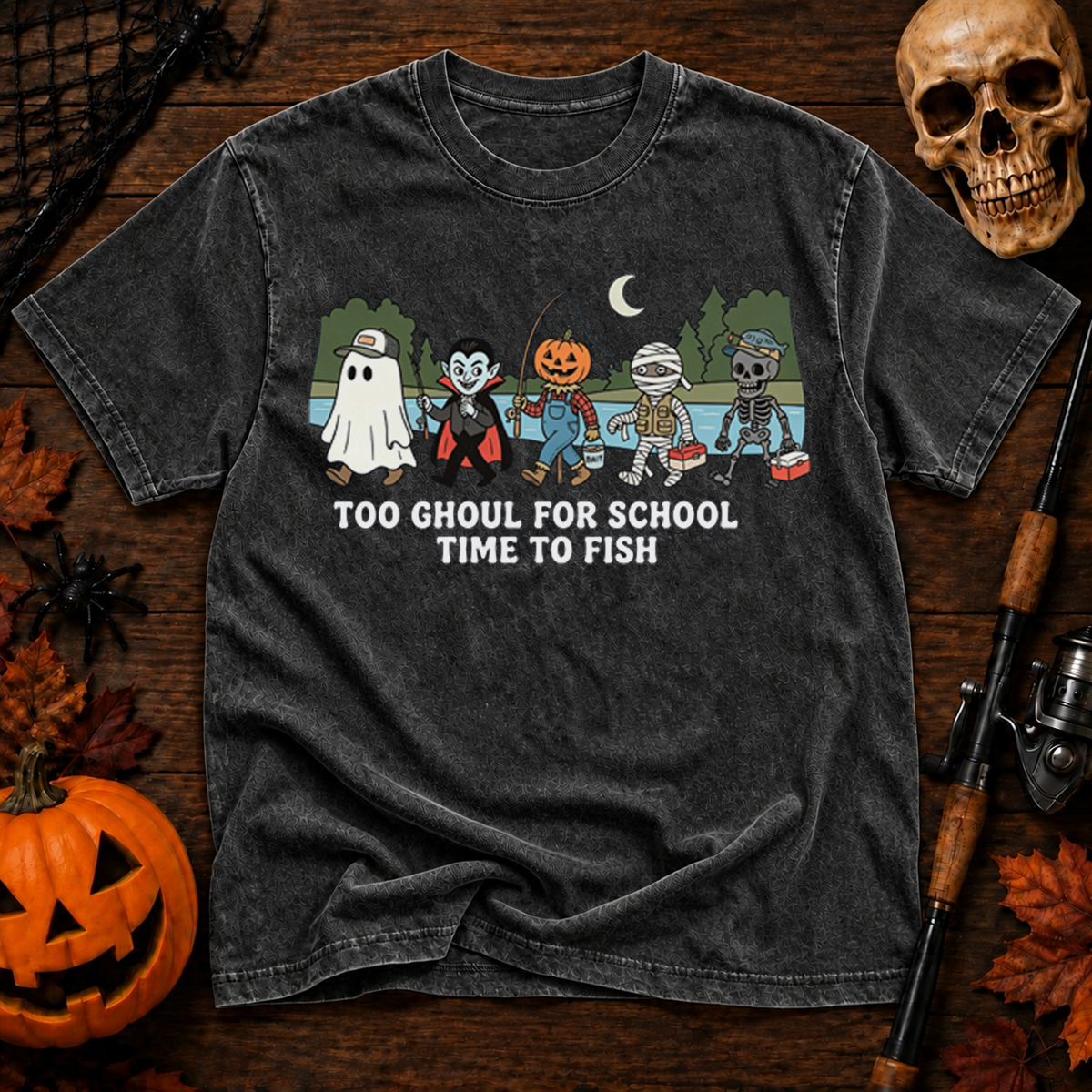 Too Ghoul For School Time To Fish Washed T-Shirt