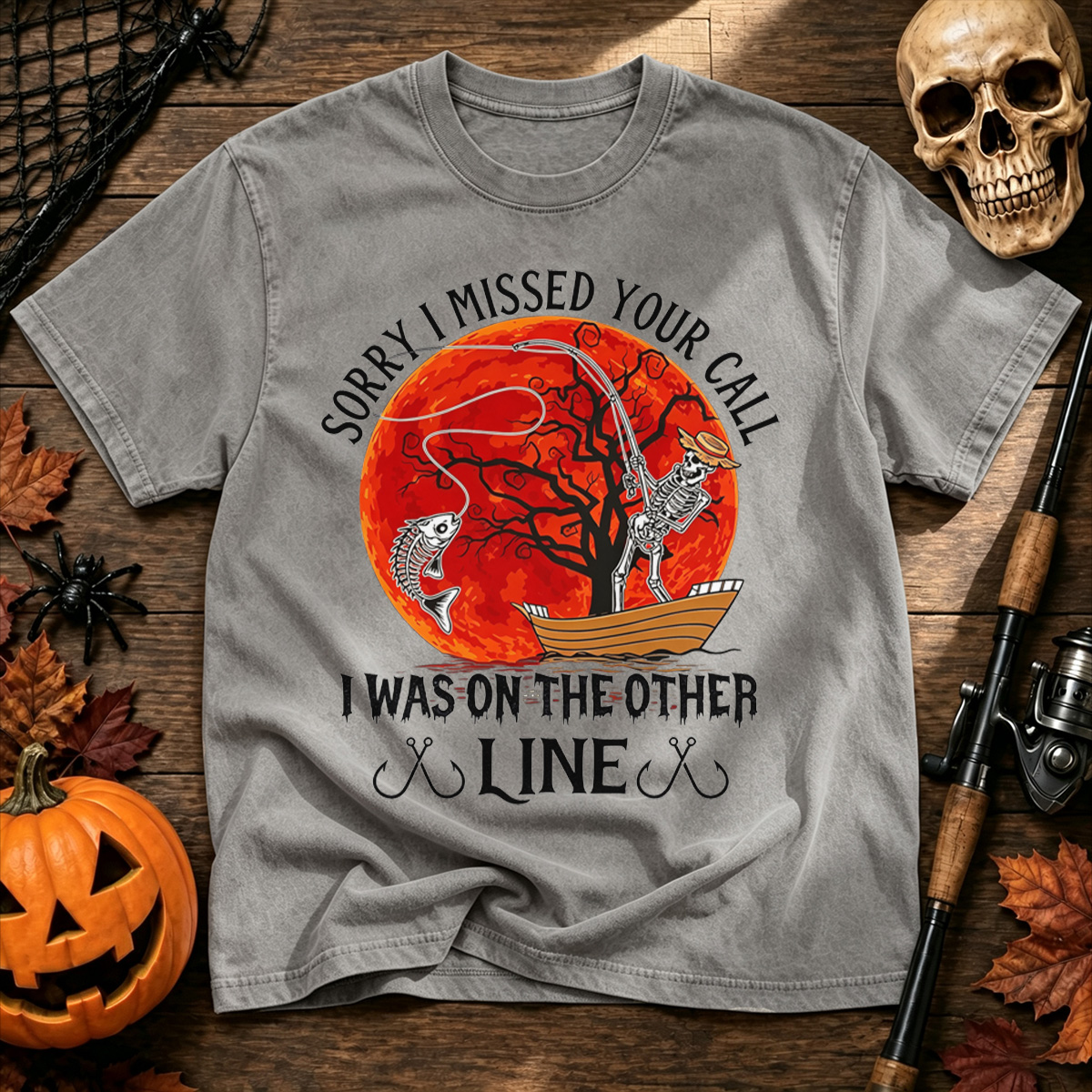 Haunted Lakes And Hooked Fish For Halloween Anglers Washed T-Shirt
