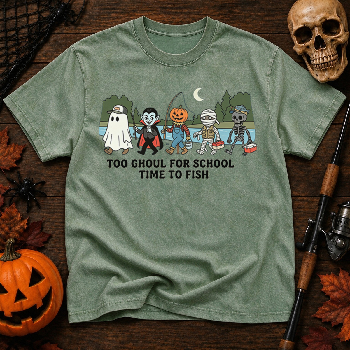 Too Ghoul For School Time To Fish Washed T-Shirt