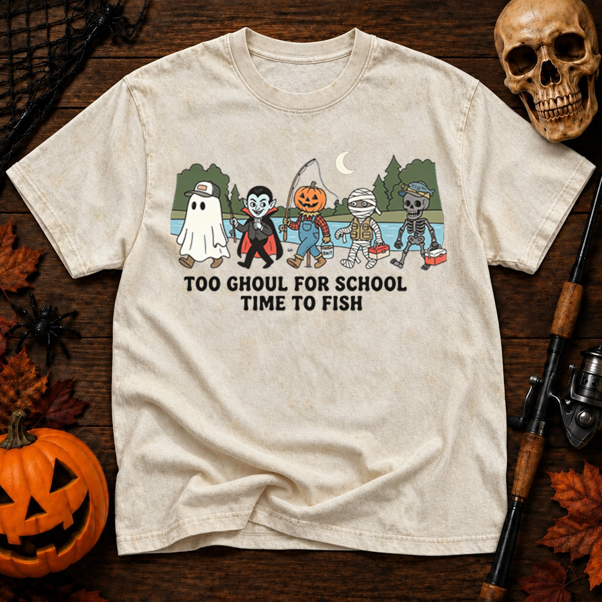 Too Ghoul For School Time To Fish Washed T-Shirt
