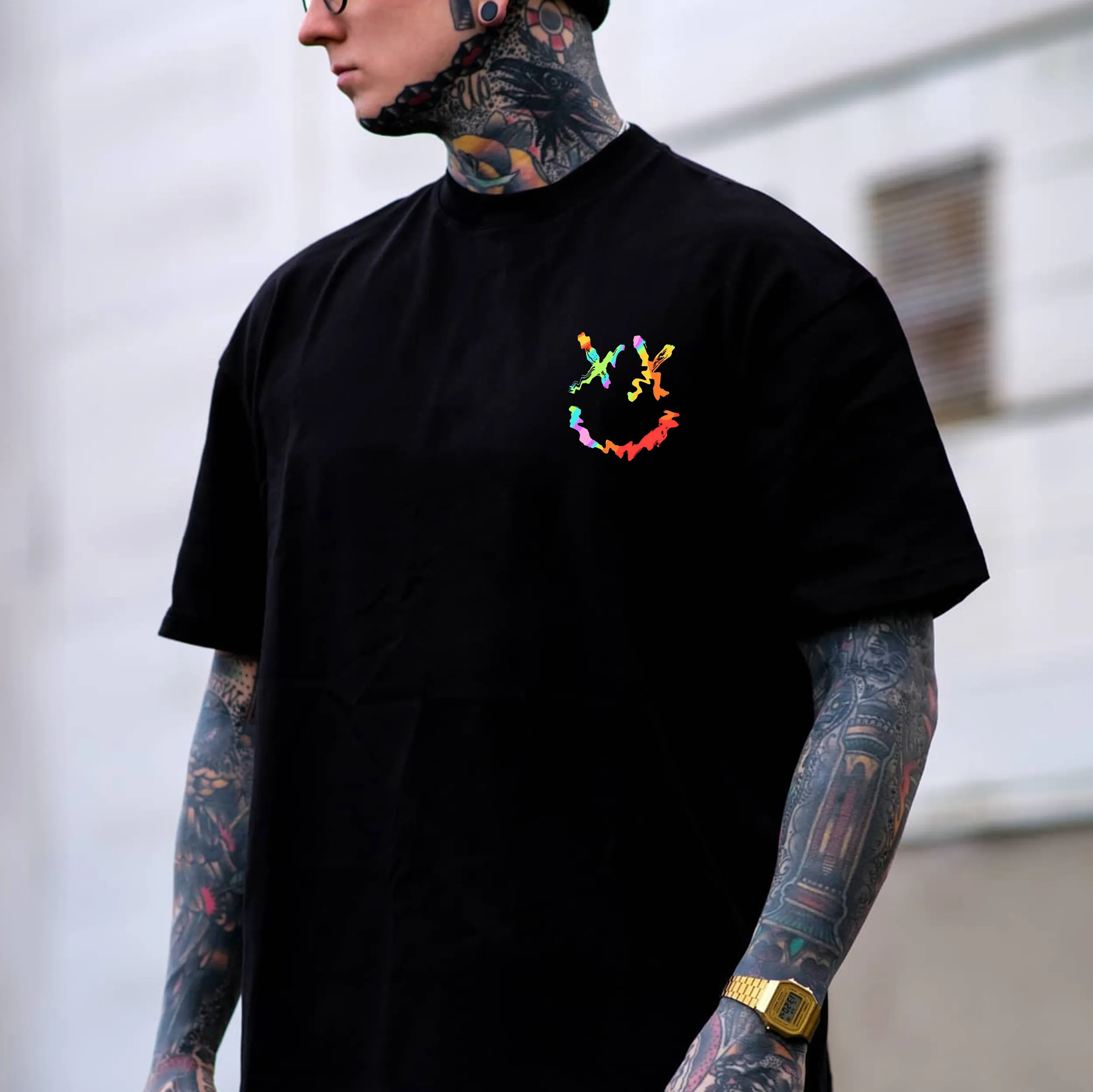 Iridescent Evil Smile Emoji Print Men's T-shirt