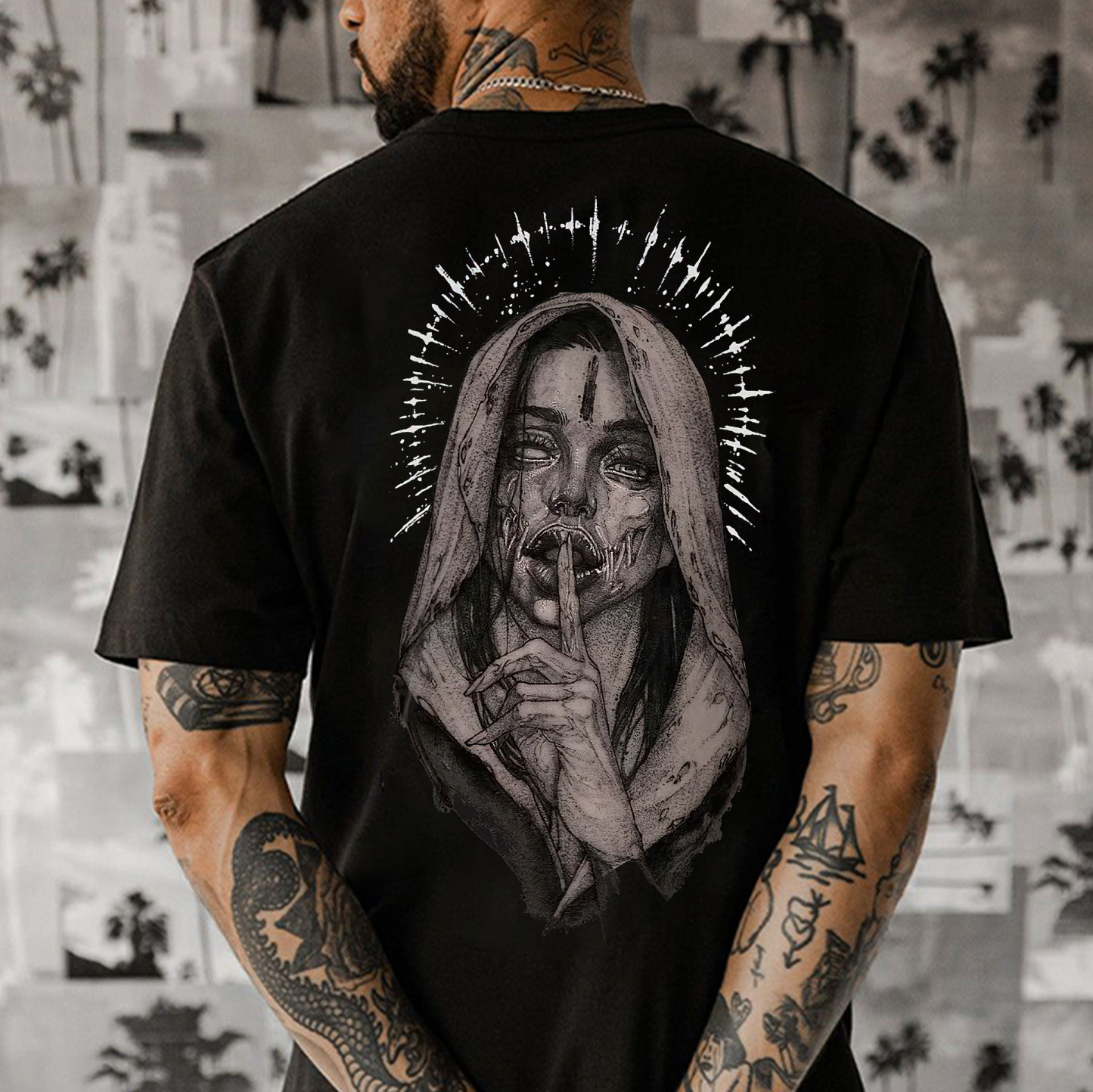 Gloomy Nun Keeping Silent Dark Style Black Print Men's T-shirt