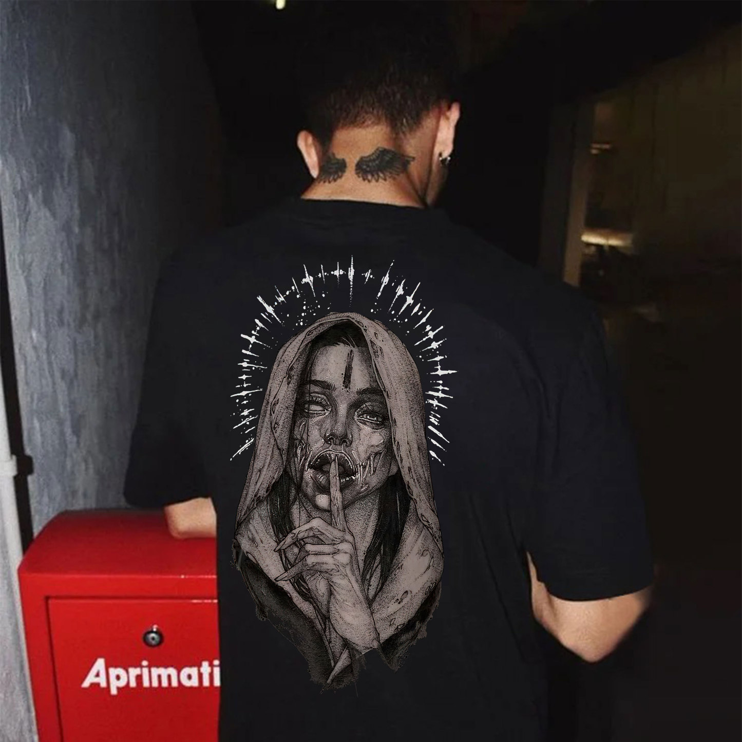 Gloomy Nun Keeping Silent Dark Style Black Print Men's T-shirt