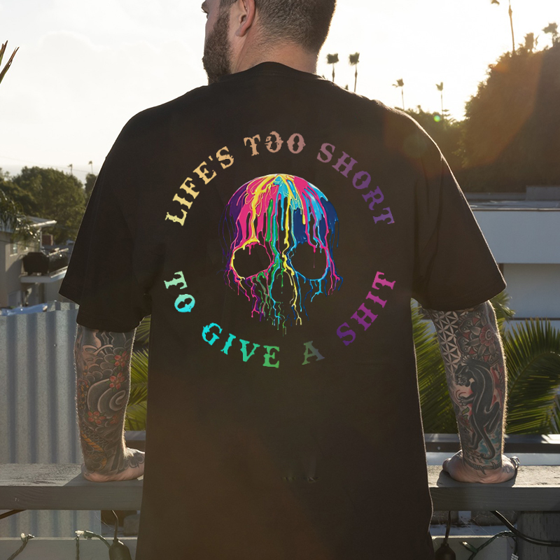 LIFE'S TOO SHORT TO GIVE A SHIT Black Print T-Shirt