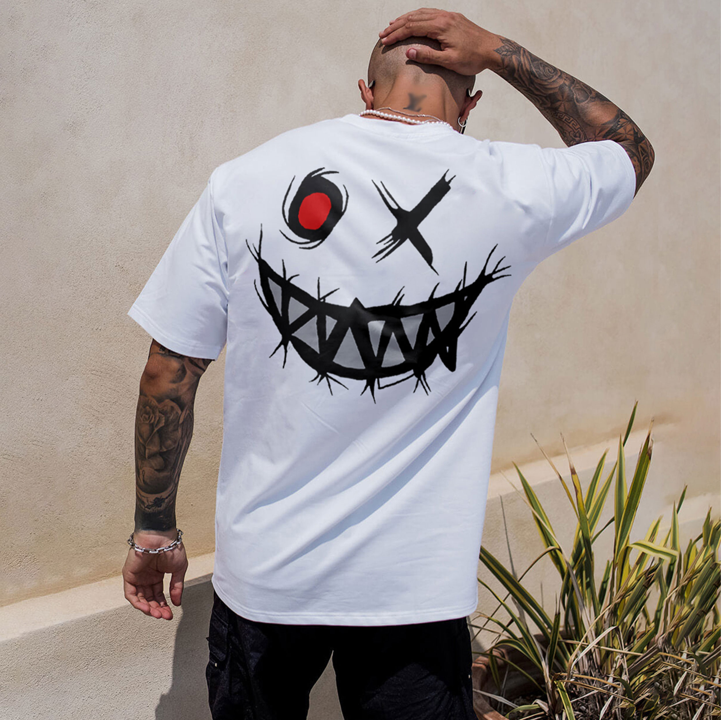 Evil Emoji Graphic White Print Men's T-shirt