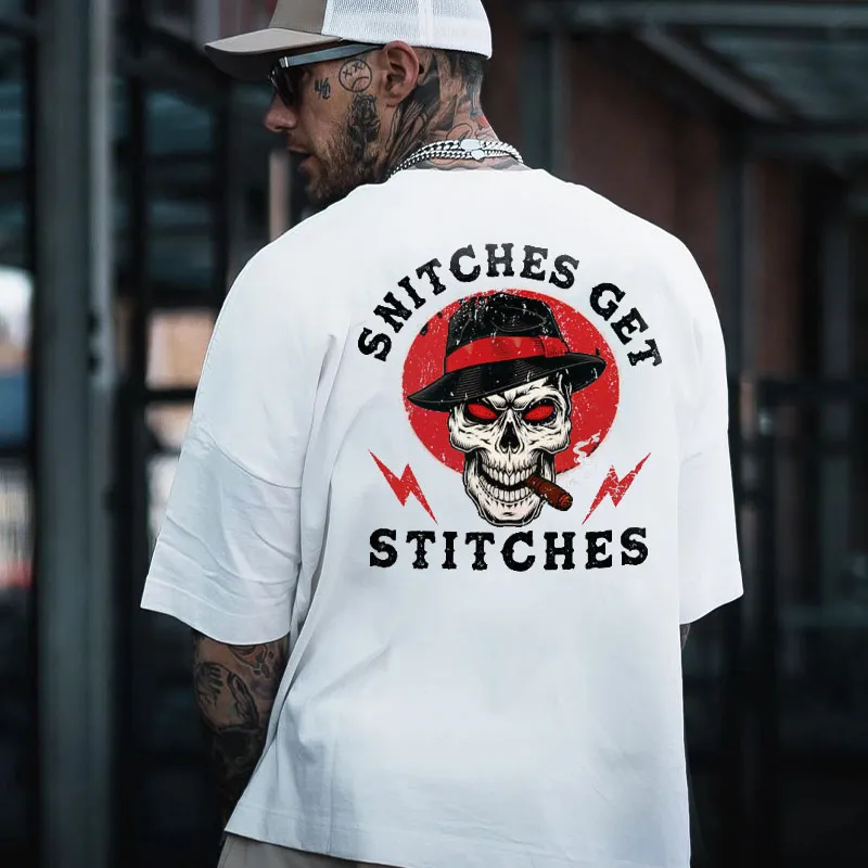 SNITCHES GET STITCHES Skull&Cigar Print Men's T-shirt