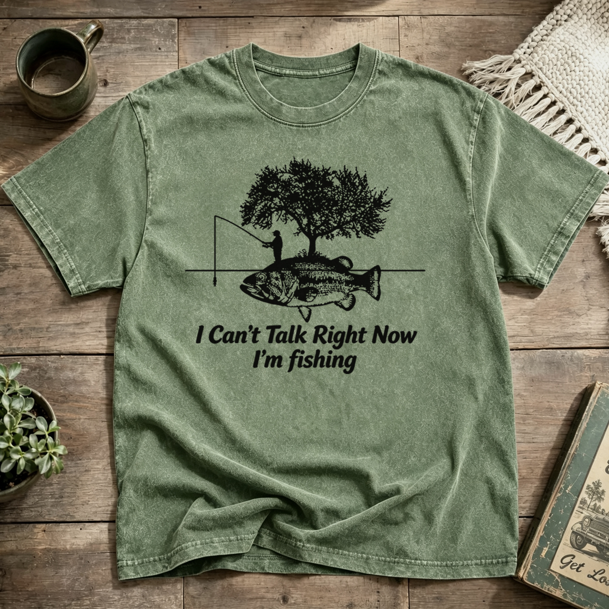 I Can't Talk Right Now I'm fishing Washed T-Shirt