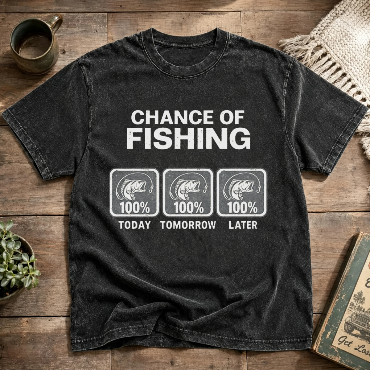 CHANCE OF FISHING Washed T-Shirt