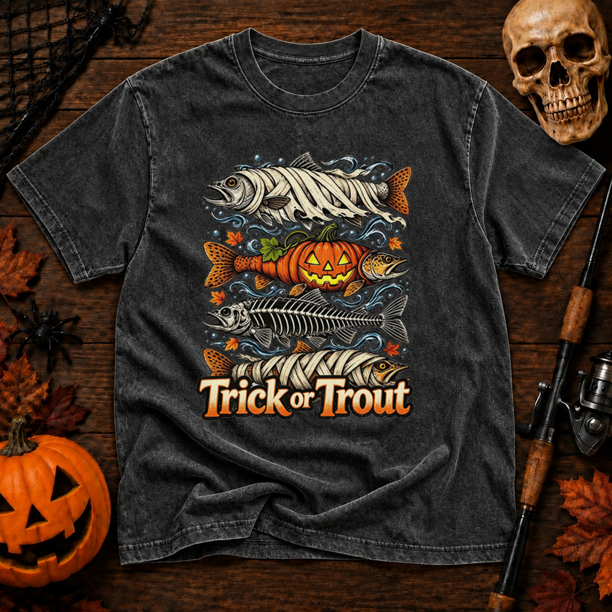 Halloween Trick or Trout Washed T-Shirt