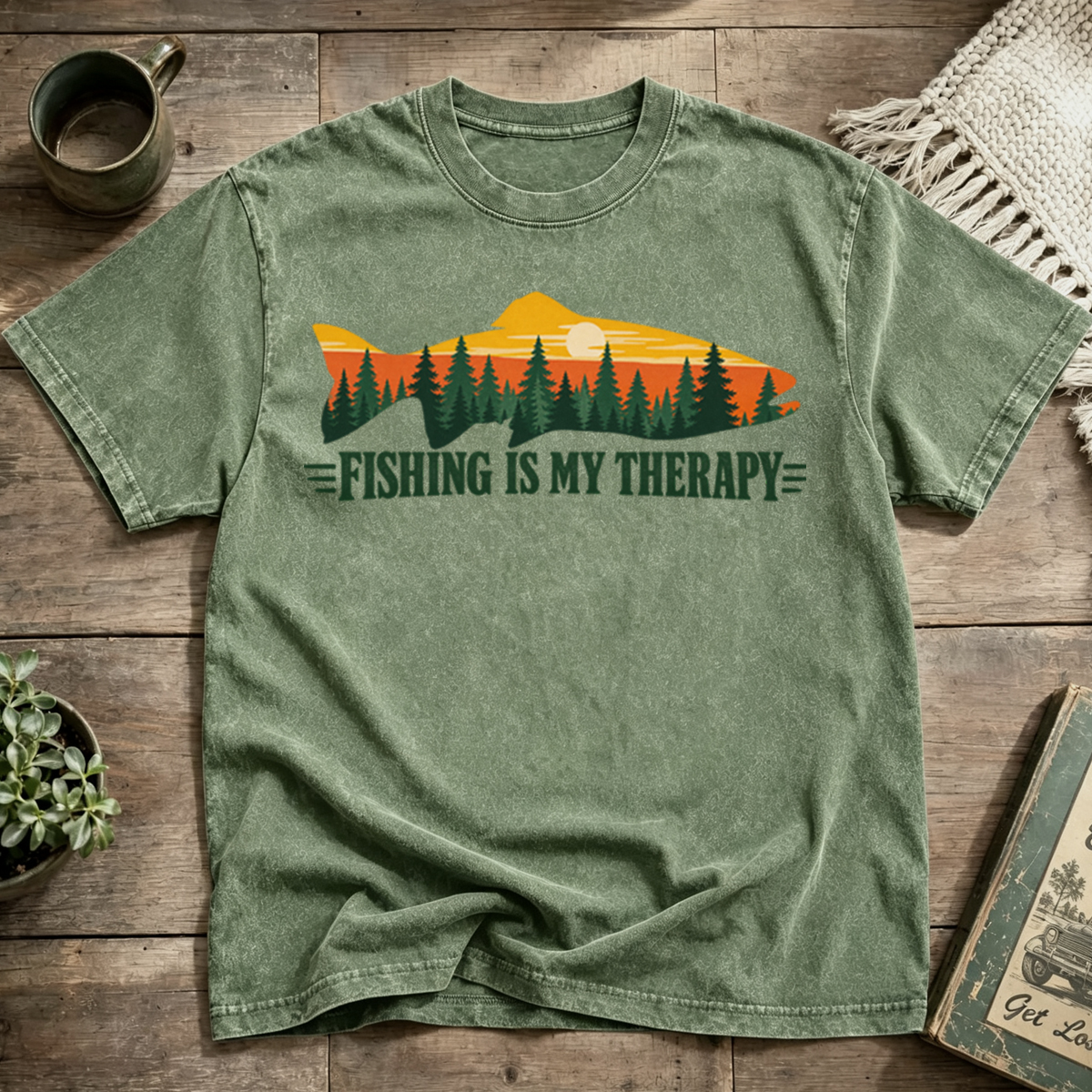 Fishing Is My Therapy Washed T-Shirt