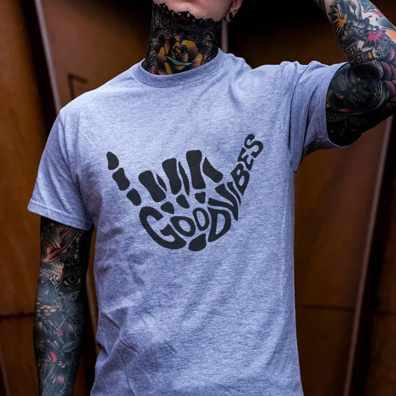 GOOD VIBES Bone Hand Graphic Casual White Print Men's T-shirt
