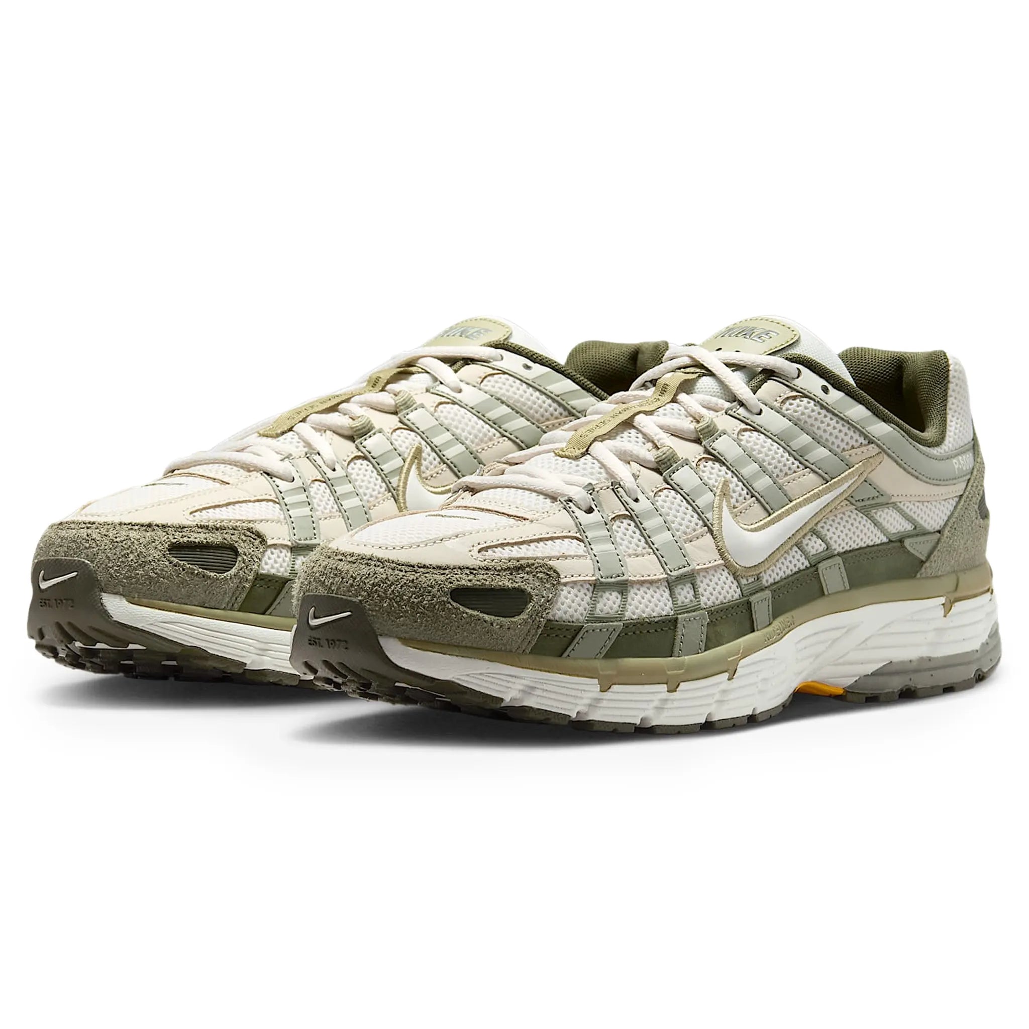 P6000 Olive Grey Retro Sneakers — Three-quarter front view
