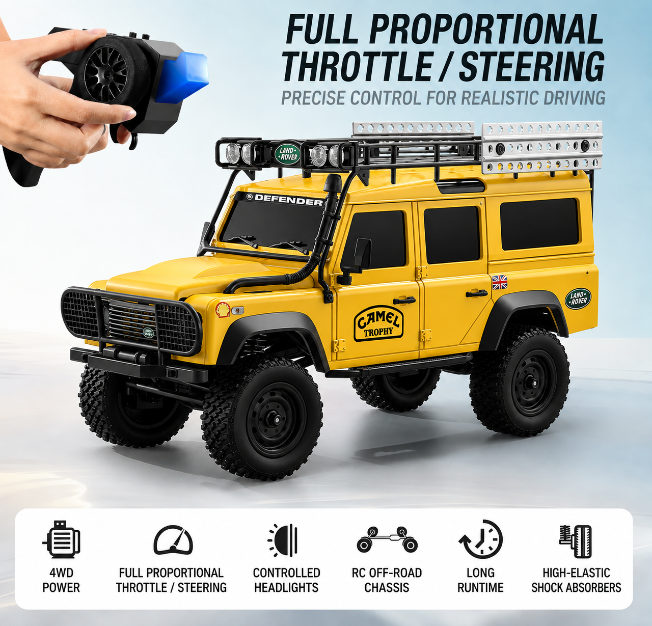 Land Rover Defender 4WD High-Power Full-Proportional RC Rock Crawler Off-Road Model Car