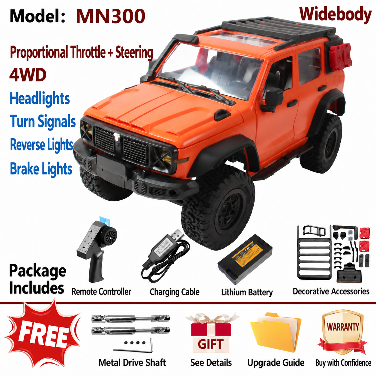 MN82 RC Upgrade Parts for Tank 300 / Wrangler 1:28 4WD Off-Road Rock Crawler