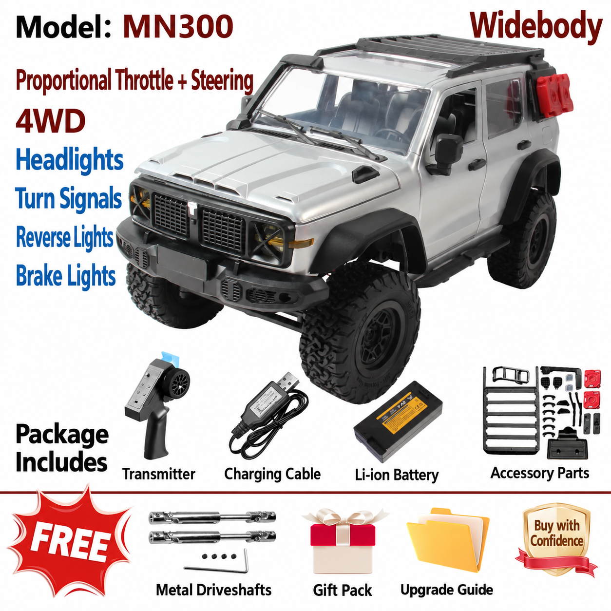 MN82 RC Upgrade Parts for Tank 300 / Wrangler 1:28 4WD Off-Road Rock Crawler
