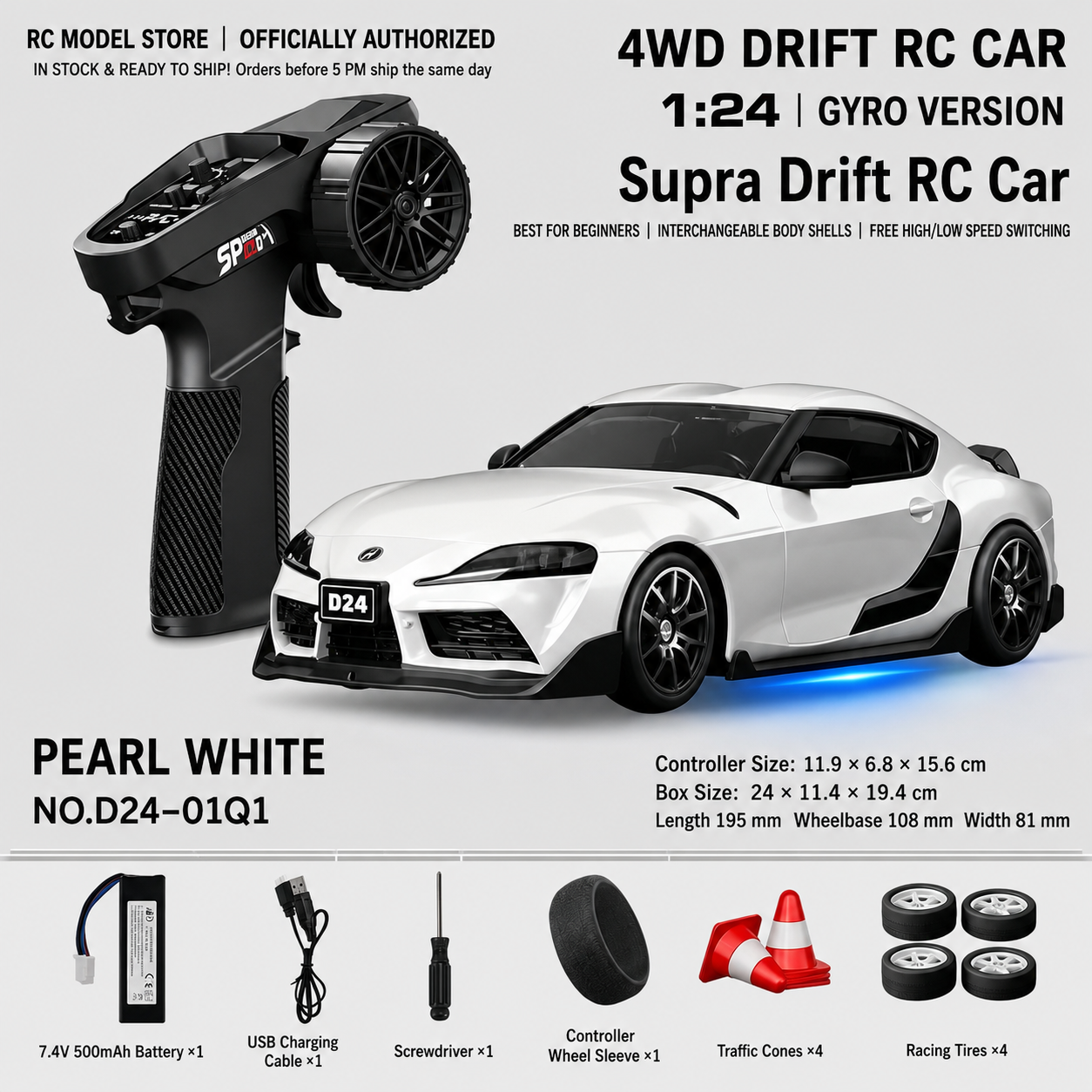 Toyota GR Supra&Dodge Challenger&Porsche 911 GT3 RS&Subaru WRX STI&Toyota AE86 Trueno 1:24 Scale 4WD RC Drift Car – Full Proportional Mini Drift Racing Car with Adjustable Speed