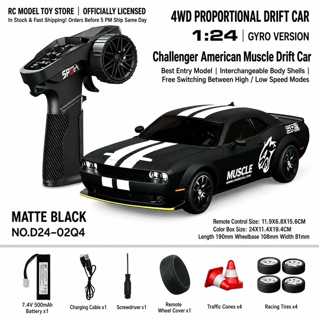 Toyota GR Supra&Dodge Challenger&Porsche 911 GT3 RS&Subaru WRX STI&Toyota AE86 Trueno 1:24 Scale 4WD RC Drift Car – Full Proportional Mini Drift Racing Car with Adjustable Speed