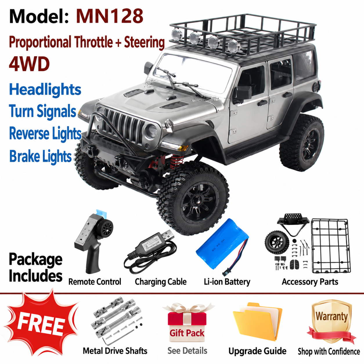 MN82 RC Upgrade Parts for Tank 300 / Wrangler 1:28 4WD Off-Road Rock Crawler