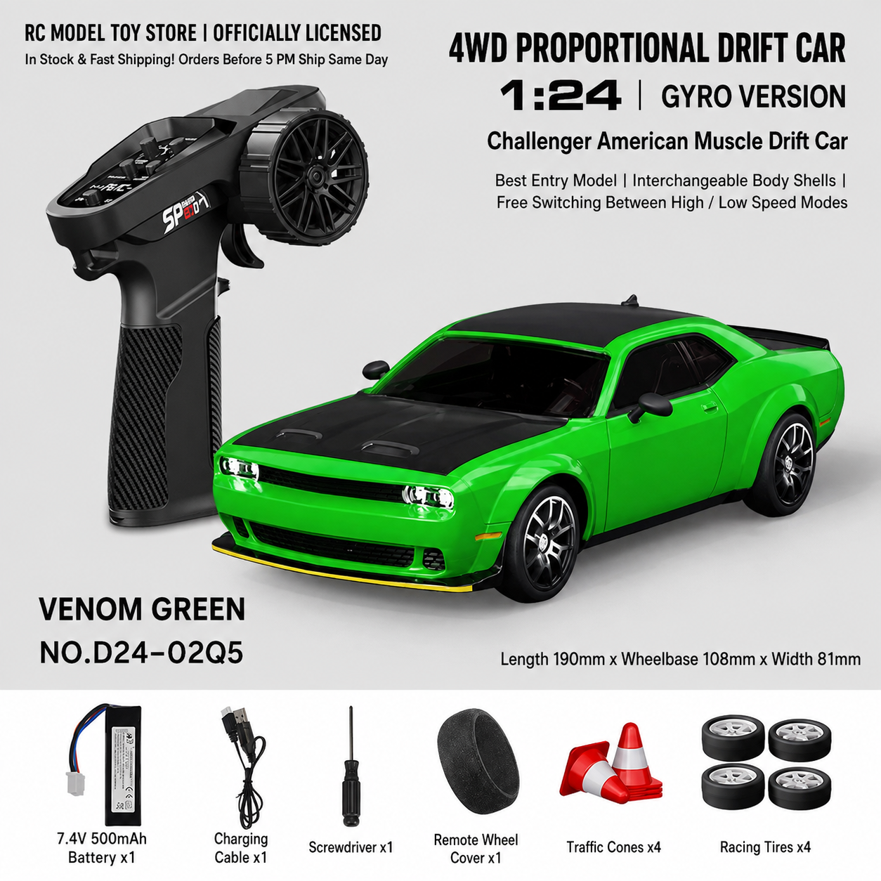 Toyota GR Supra&Dodge Challenger&Porsche 911 GT3 RS&Subaru WRX STI&Toyota AE86 Trueno 1:24 Scale 4WD RC Drift Car – Full Proportional Mini Drift Racing Car with Adjustable Speed