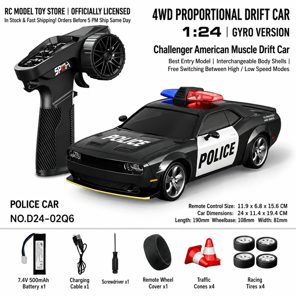 Toyota GR Supra&Dodge Challenger&Porsche 911 GT3 RS&Subaru WRX STI&Toyota AE86 Trueno 1:24 Scale 4WD RC Drift Car – Full Proportional Mini Drift Racing Car with Adjustable Speed