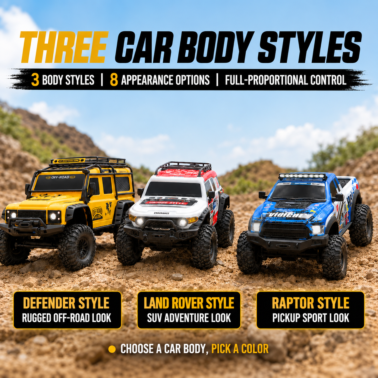 1:10 Scale 4WD RC Off-Road Rock Crawler with Lights – Full-Function Remote Control Toy Truck