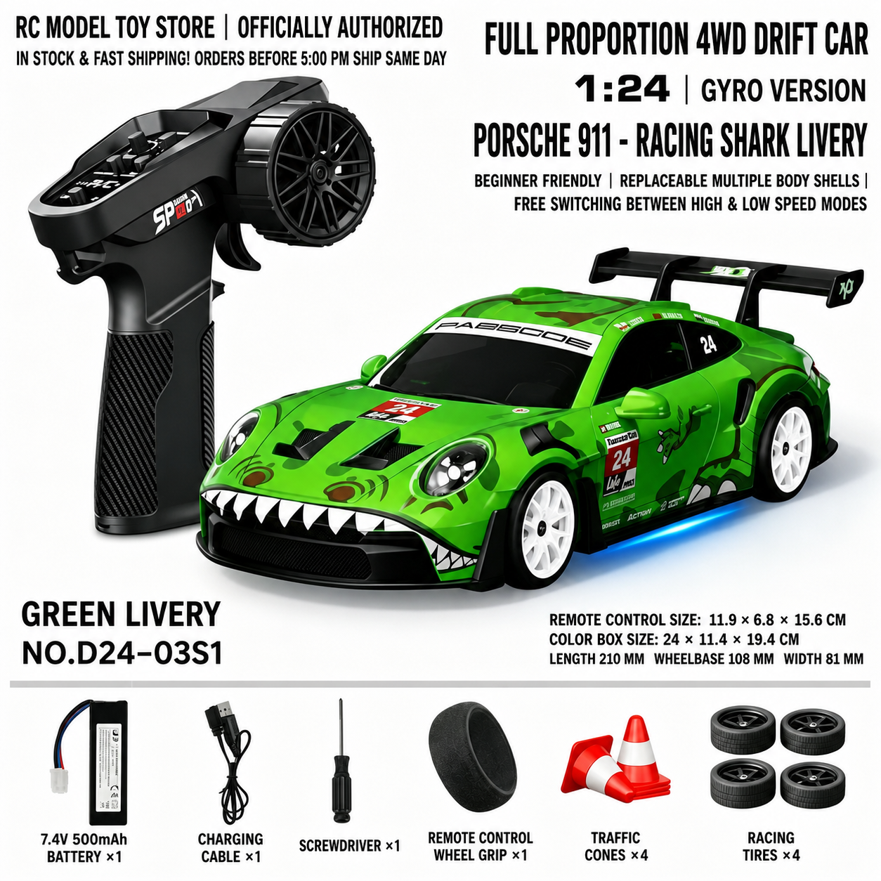 Toyota GR Supra&Dodge Challenger&Porsche 911 GT3 RS&Subaru WRX STI&Toyota AE86 Trueno 1:24 Scale 4WD RC Drift Car – Full Proportional Mini Drift Racing Car with Adjustable Speed