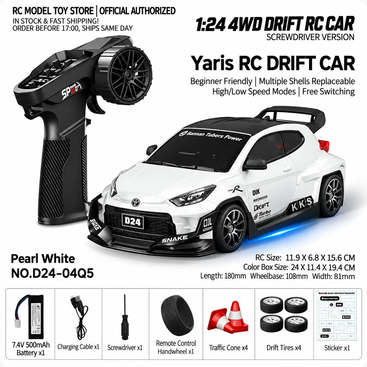 Toyota GR Supra&Dodge Challenger&Porsche 911 GT3 RS&Subaru WRX STI&Toyota AE86 Trueno 1:24 Scale 4WD RC Drift Car – Full Proportional Mini Drift Racing Car with Adjustable Speed