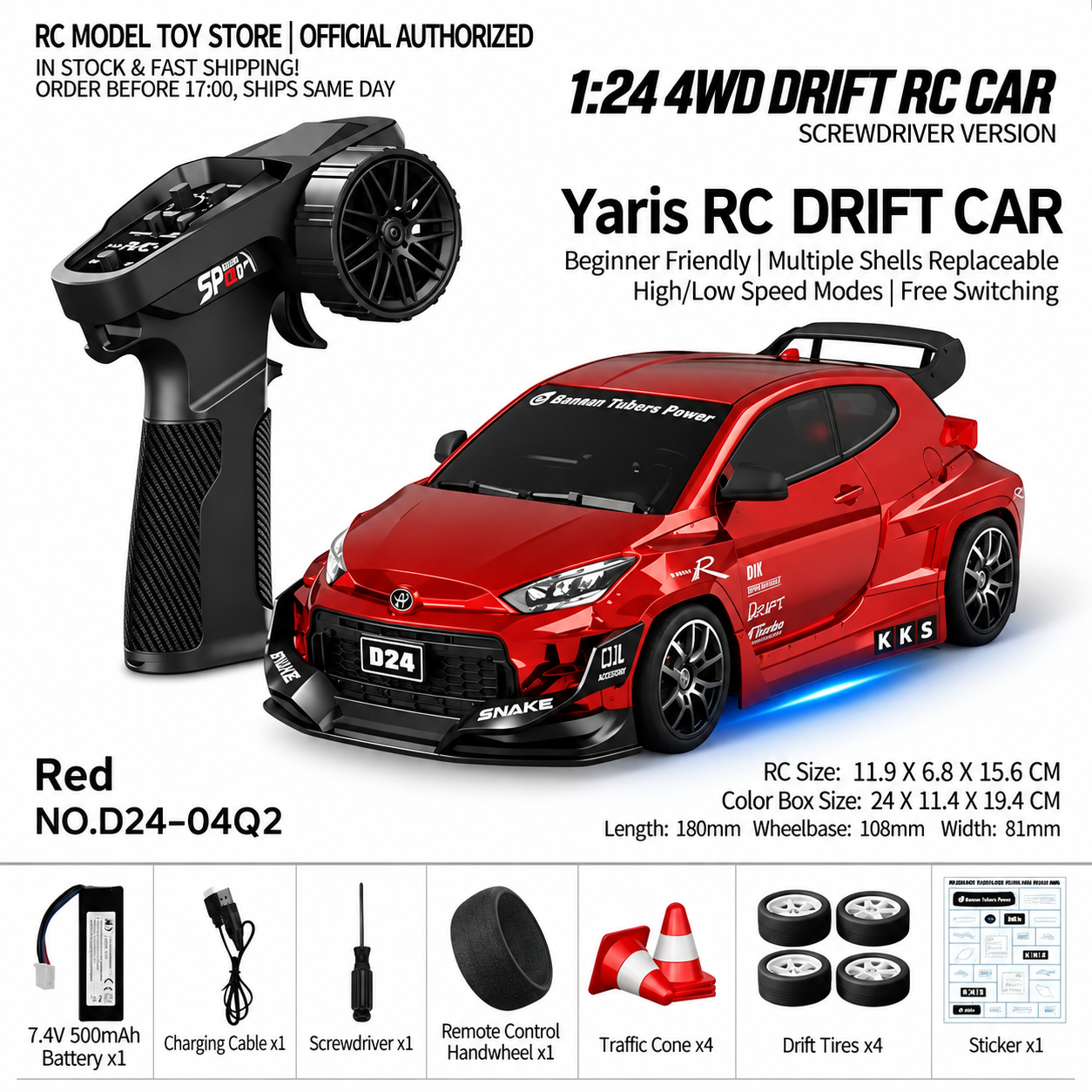 Toyota GR Supra&Dodge Challenger&Porsche 911 GT3 RS&Subaru WRX STI&Toyota AE86 Trueno 1:24 Scale 4WD RC Drift Car – Full Proportional Mini Drift Racing Car with Adjustable Speed